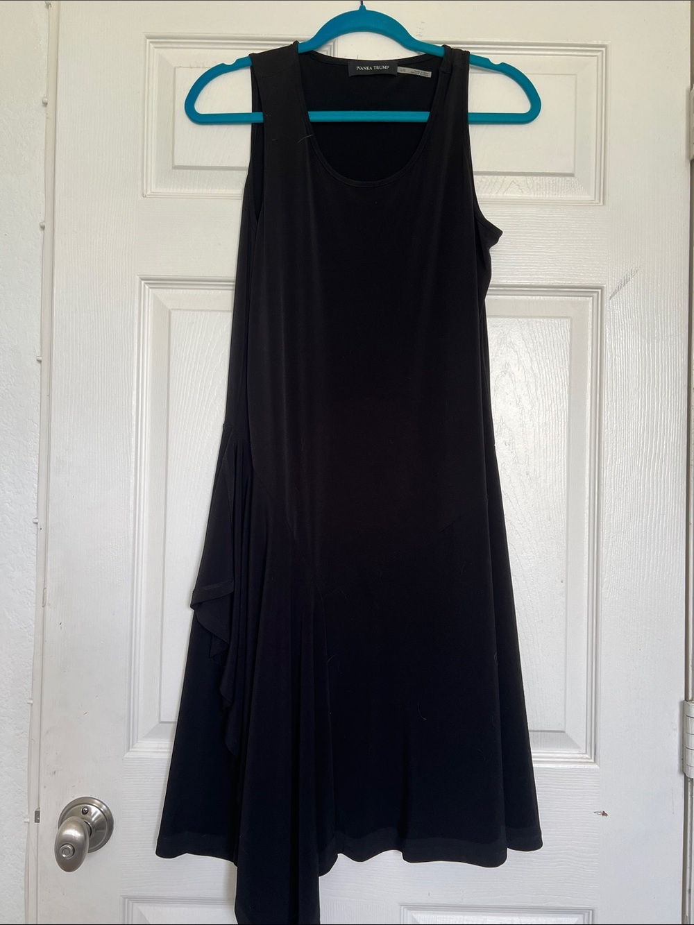 Ivanka Trump Black Sleeveless Midi Dress with Side Drape
